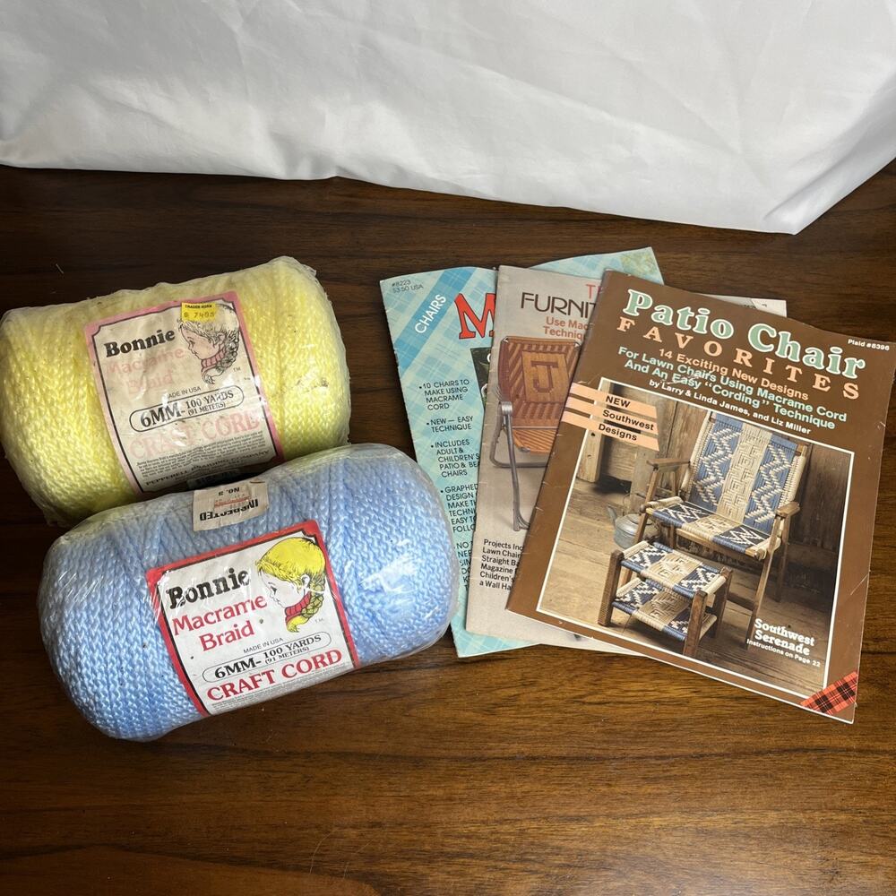 (2) BONNIE Macrame Braid 6MM - 100 Yards Blue Yellow Craft Cord + 3 Pattern Idea